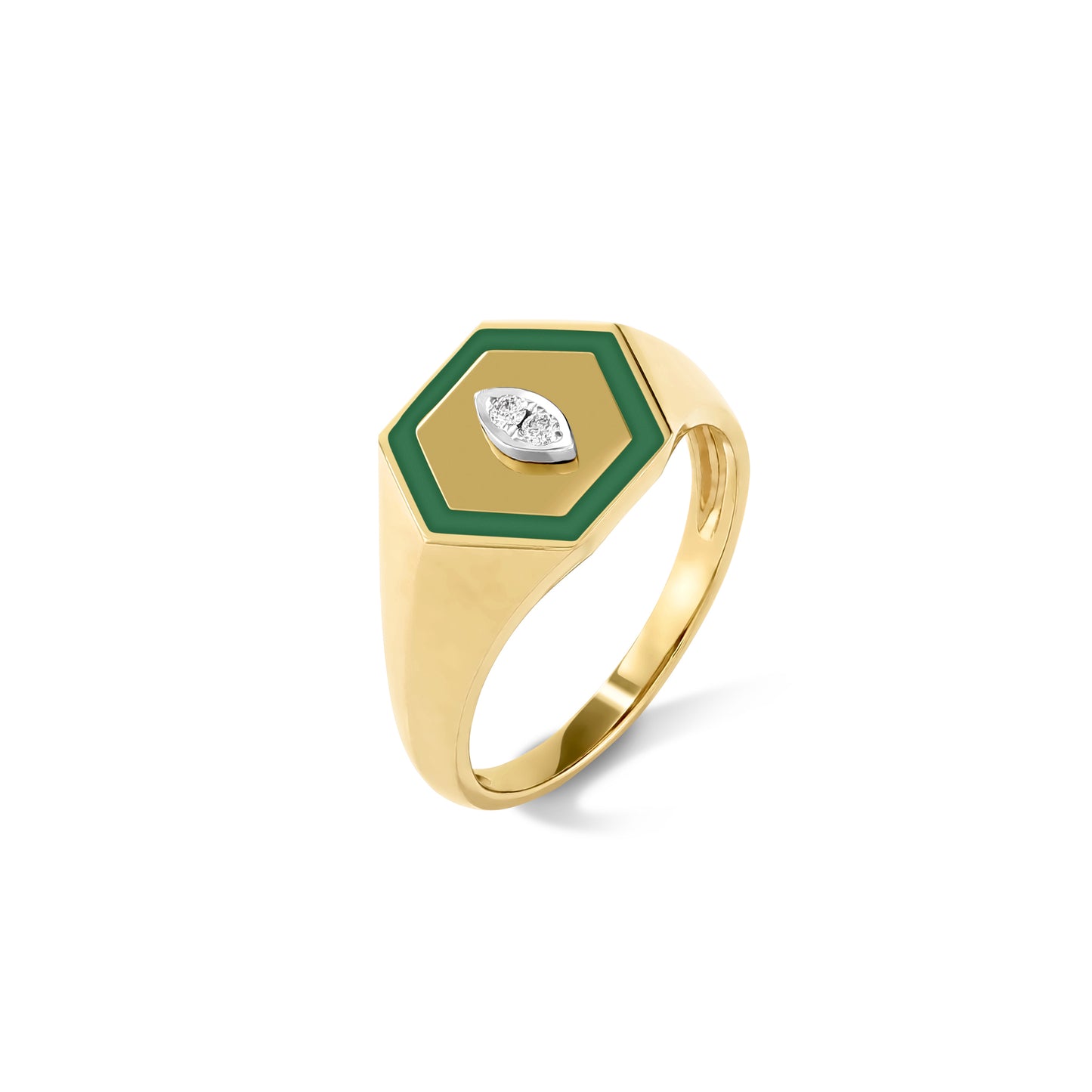 Hexagon Diamond Signet Ring