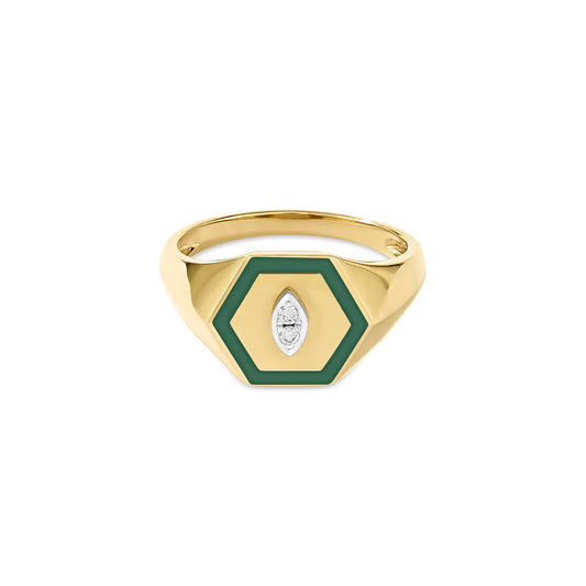 Hexagon Diamond Signet Ring