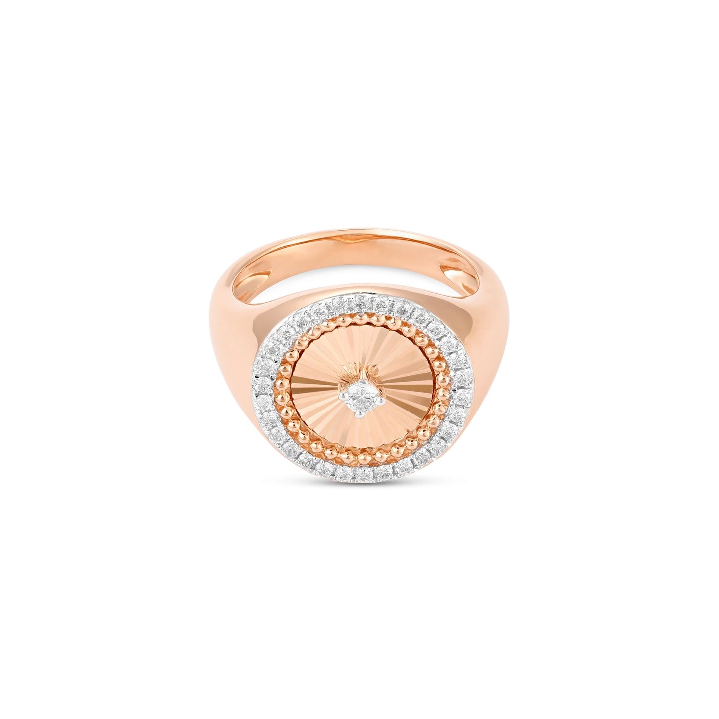 Sundial Gold & Diamond Round Pinky Ring