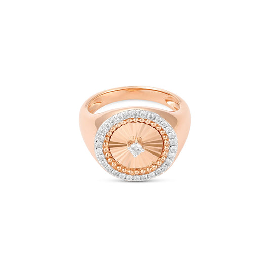 Sundial Gold & Diamond Round Pinky Ring