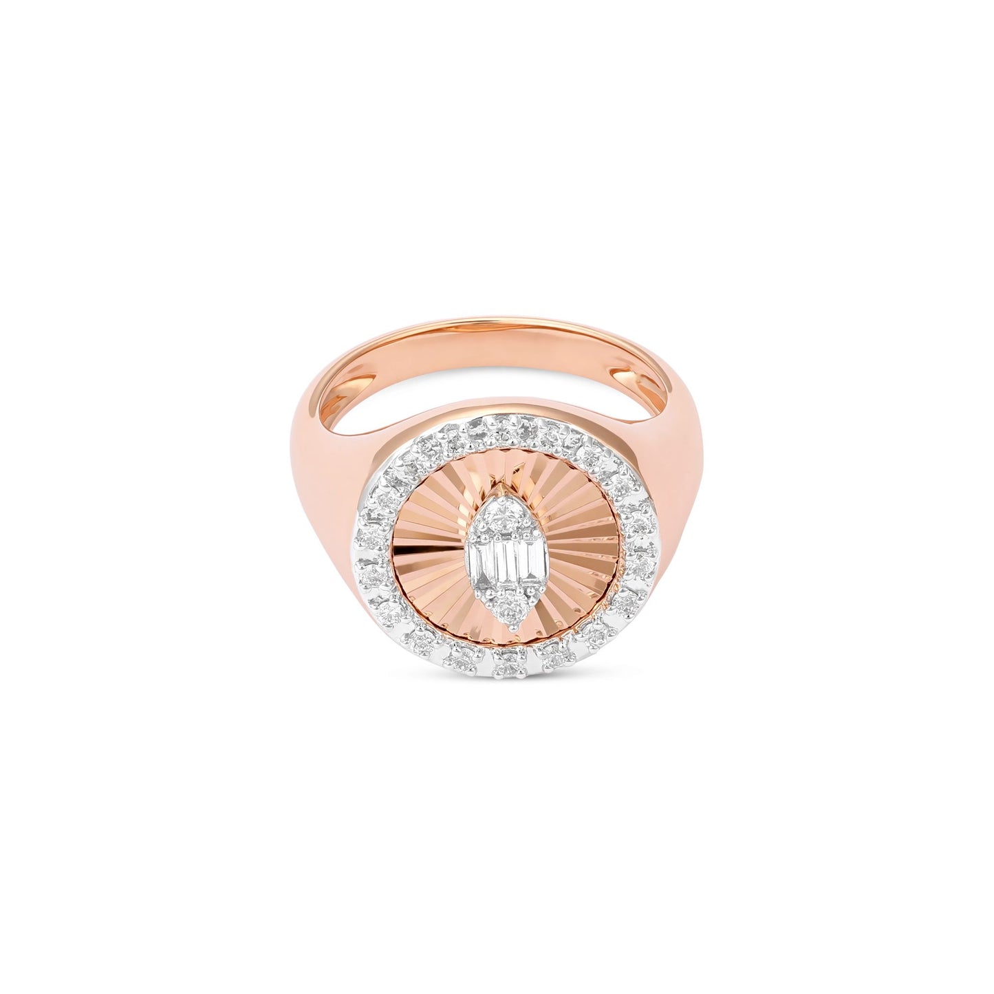 Sundial Gold & Diamond Round Pinky Ring with Marquise Diamond