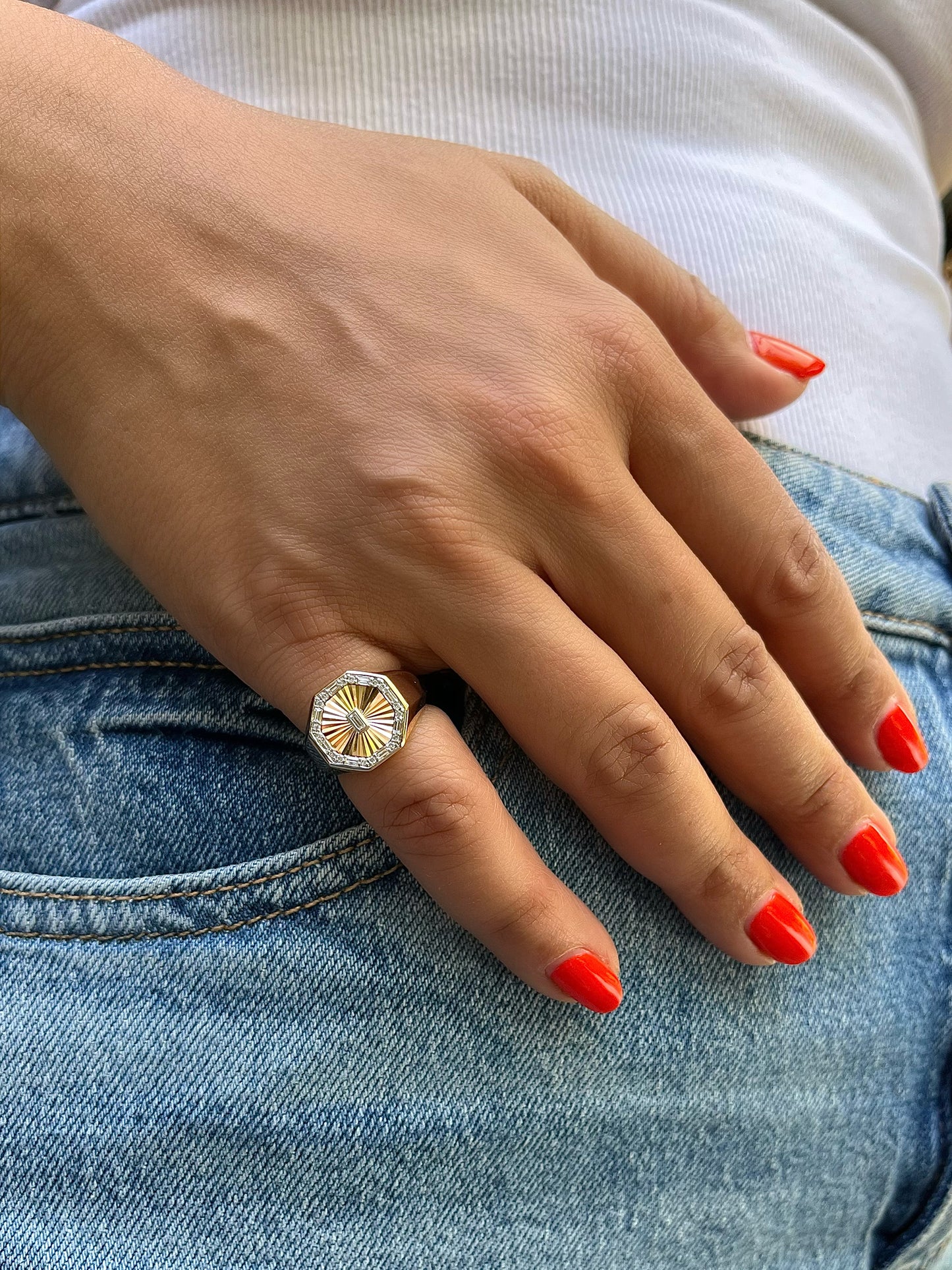 Sundial Gold & Diamond Octagon Pinky Ring