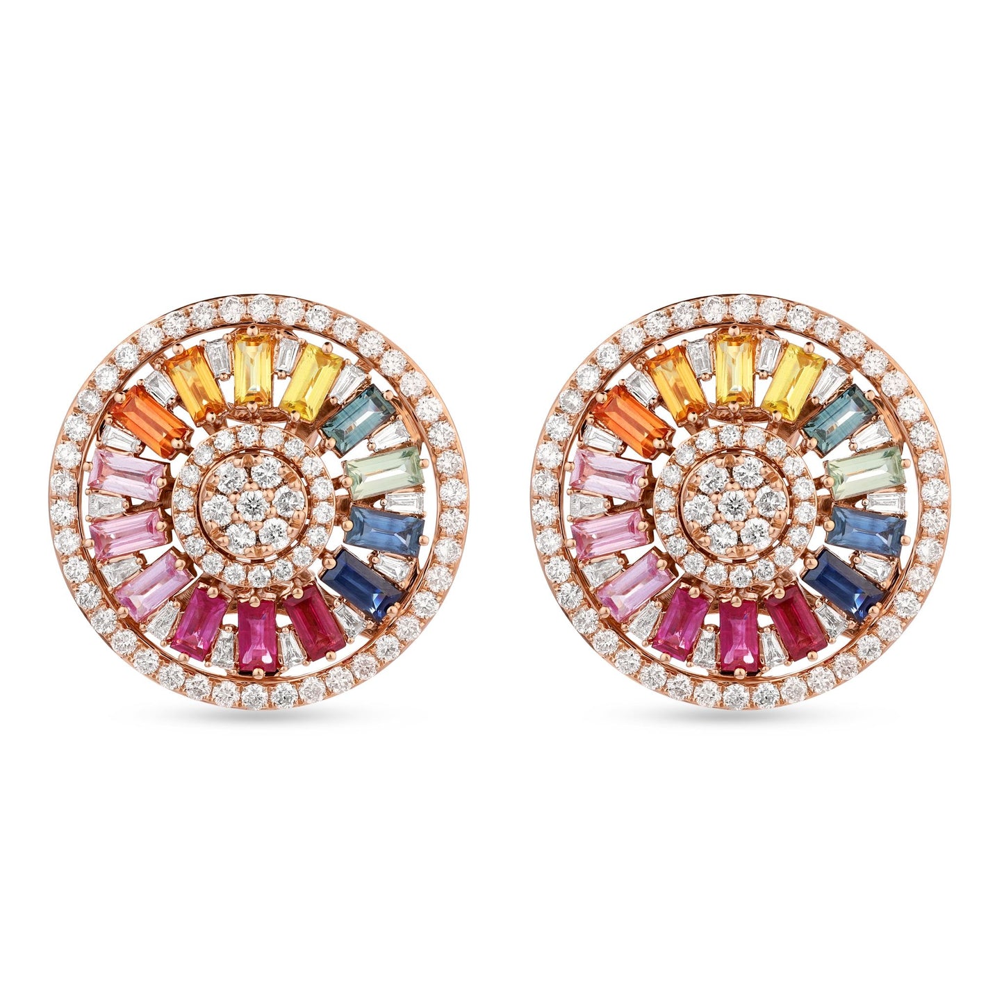 Luz Multicolor Sapphire & Diamond Wheel Earrings