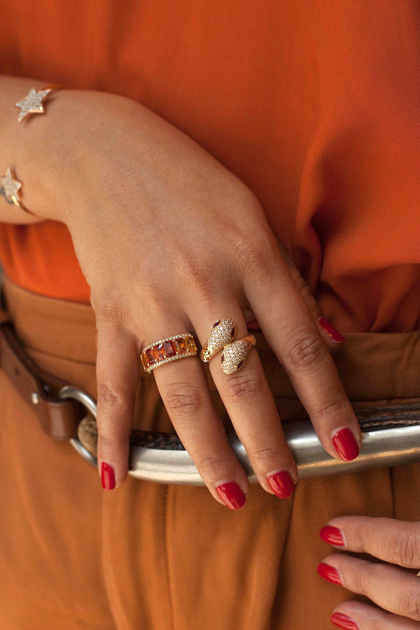 Twin Head Ruby & Diamond Snake Ring