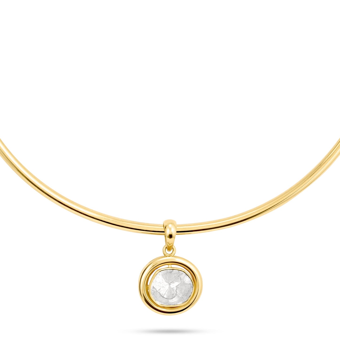 Modern Uncuts Gold Chunky Choker with Hanging Solitaire Pendant