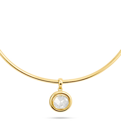 Modern Uncuts Gold Chunky Choker with Hanging Solitaire Pendant