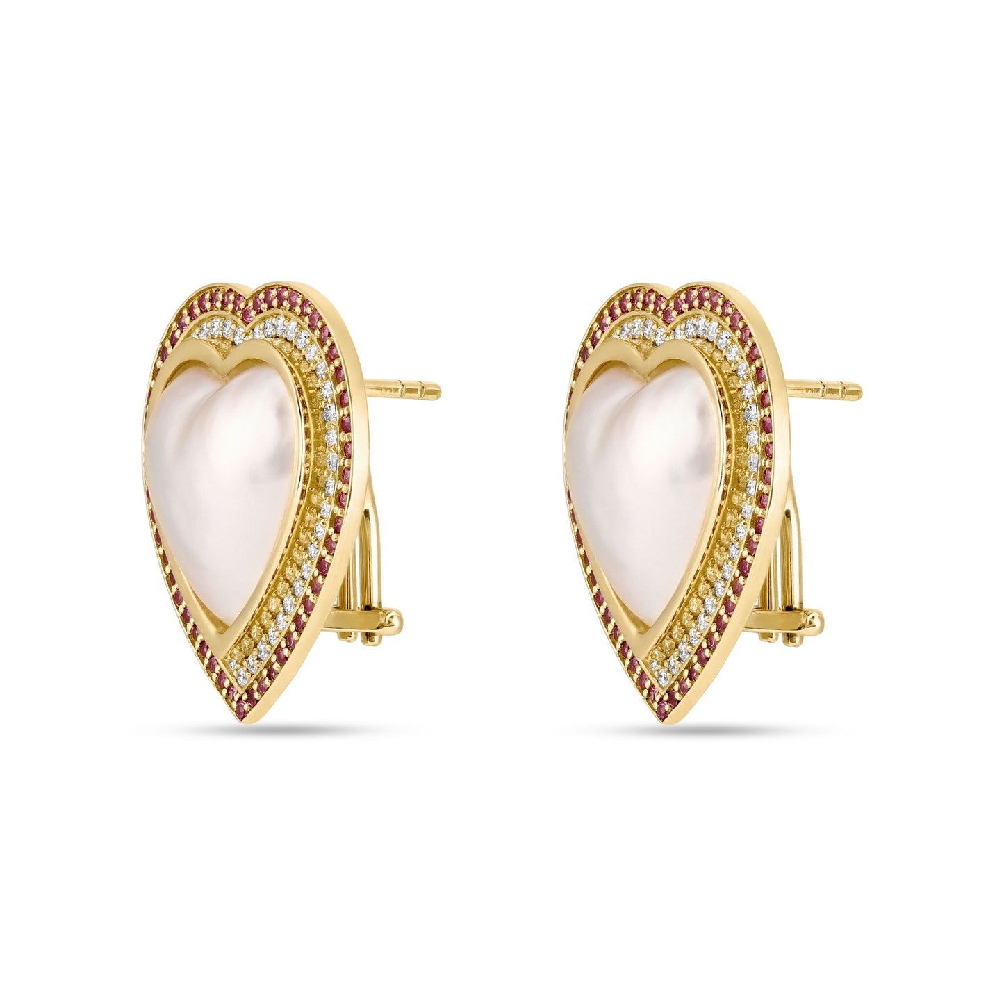 Eros Diamond & Pink Sapphire Pearl Heart Earrings