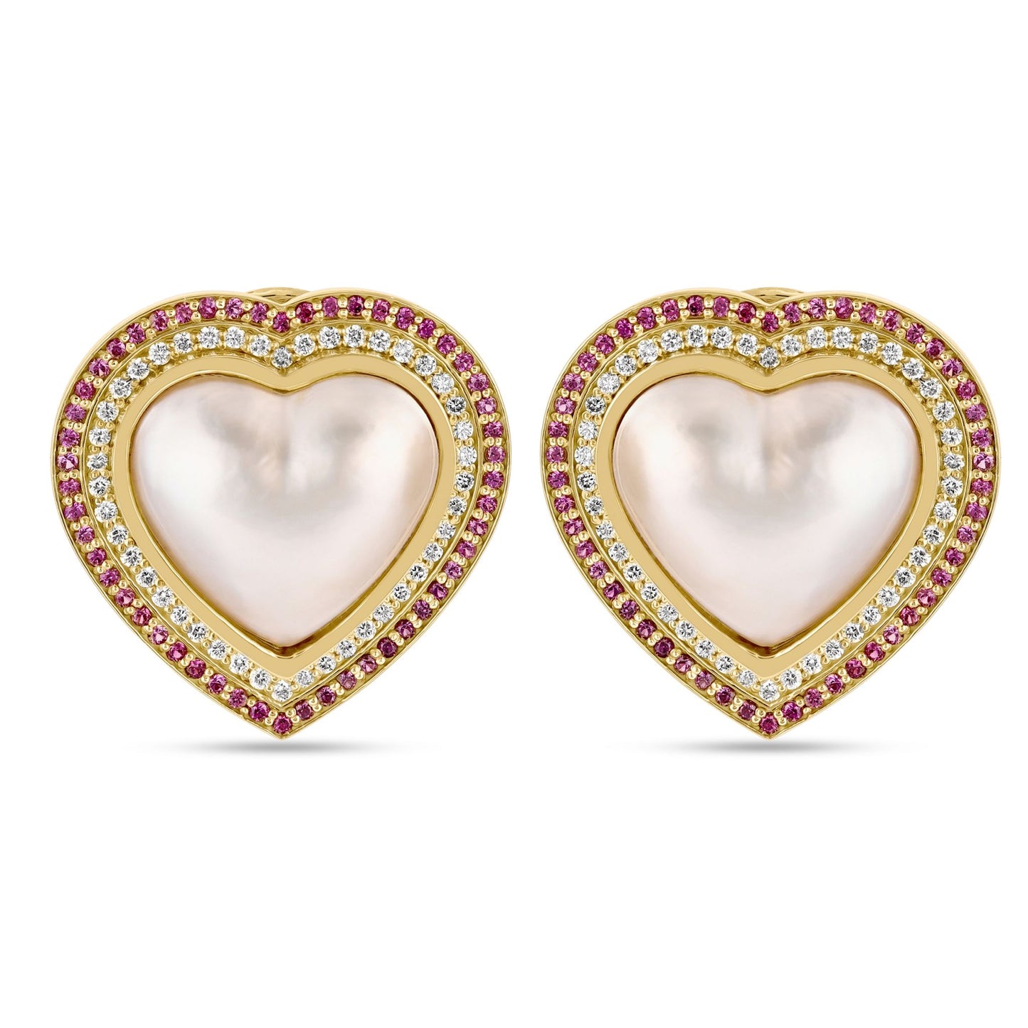 Eros Diamond & Pink Sapphire Pearl Heart Earrings