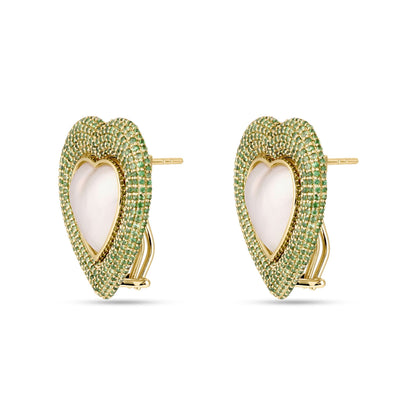 Tsavorite Pave & Pearl Heart Earrings