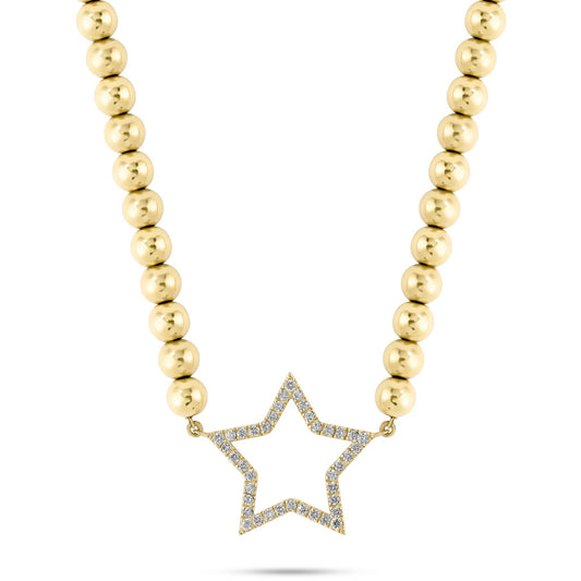 Nazar Gold Bead Necklace with Diamond Star Halo