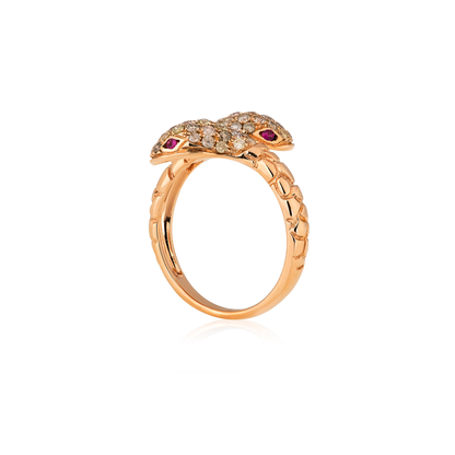 Twin Head Ruby & Diamond Snake Ring